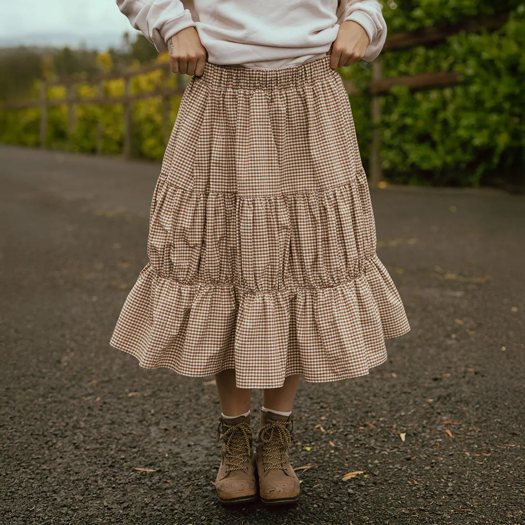 Salinas Skirt, Brown Gingham