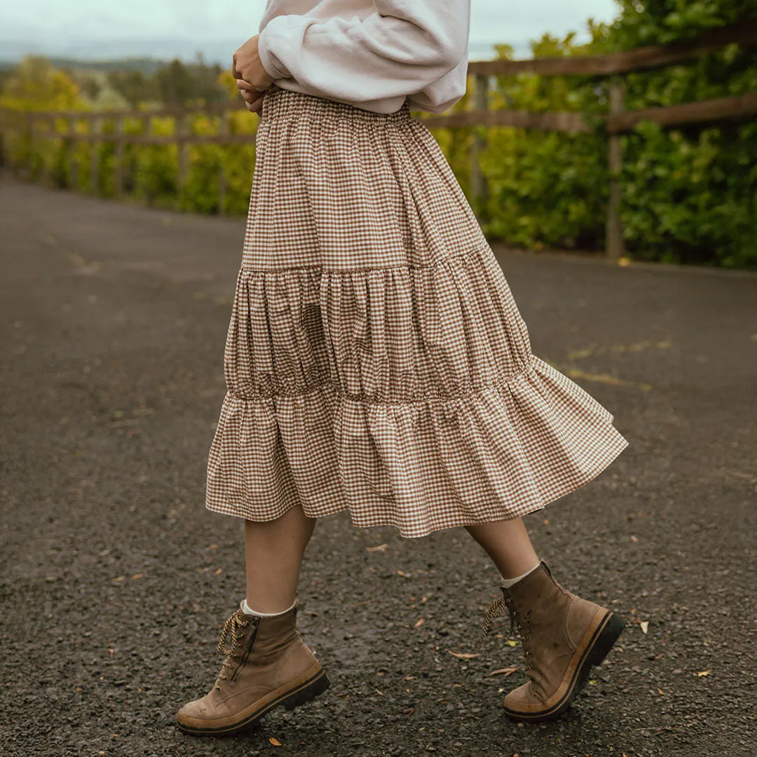 Salinas Skirt, Brown Gingham