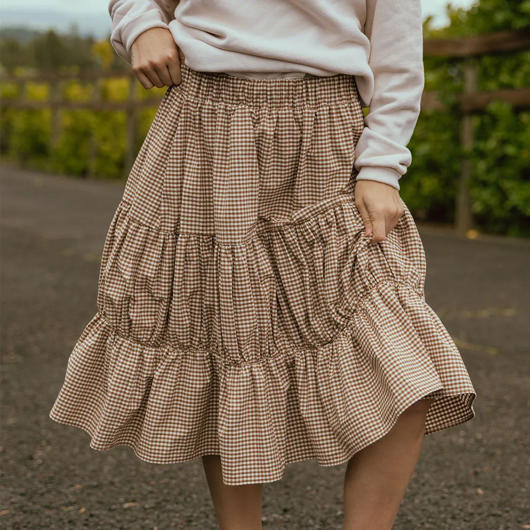 Salinas Skirt, Brown Gingham