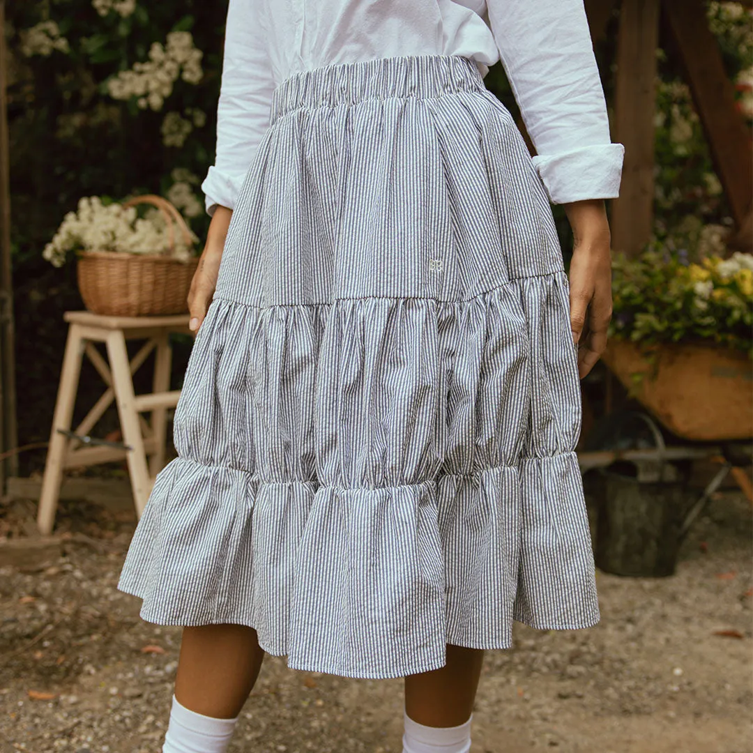 Salinas Skirt, Navy Seersucker