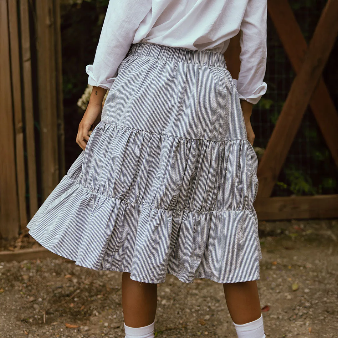 Salinas Skirt, Navy Seersucker