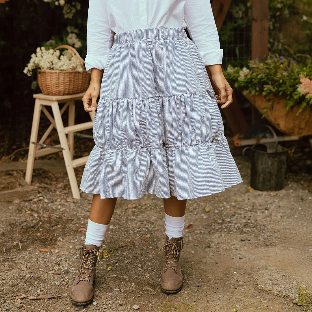 Salinas Skirt, Navy Seersucker