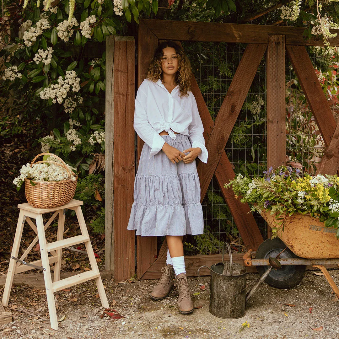 Salinas Skirt, Navy Seersucker