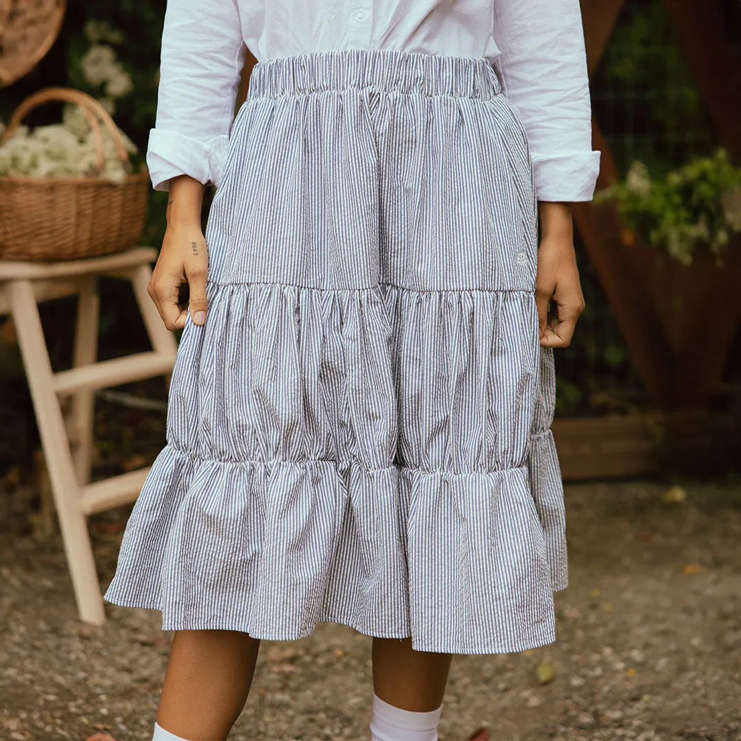 Salinas Skirt, Navy Seersucker