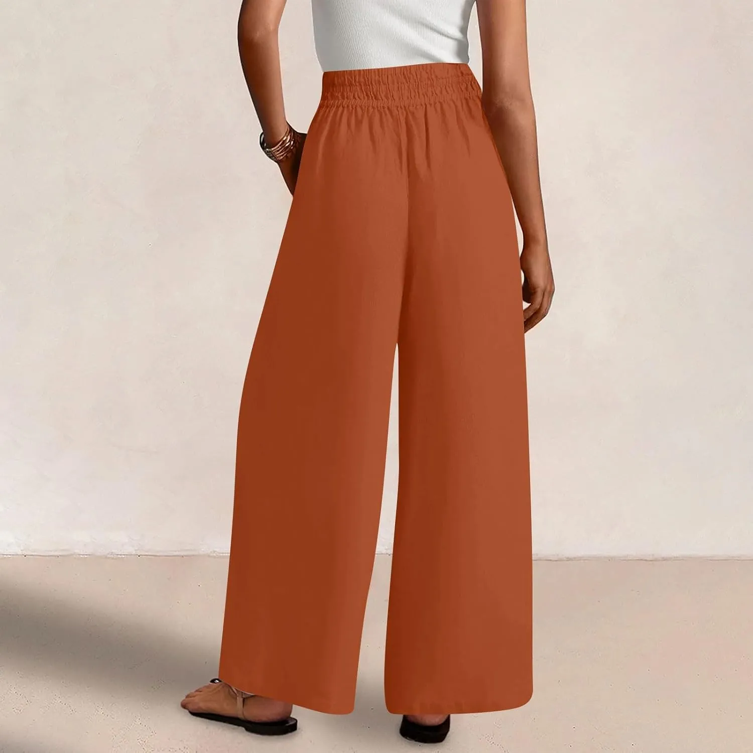 Summer Casual Loose Wide Leg Palazzo Pants for Womens Spring Linen Pants High Waist Flowy Beach Trousers Outfits