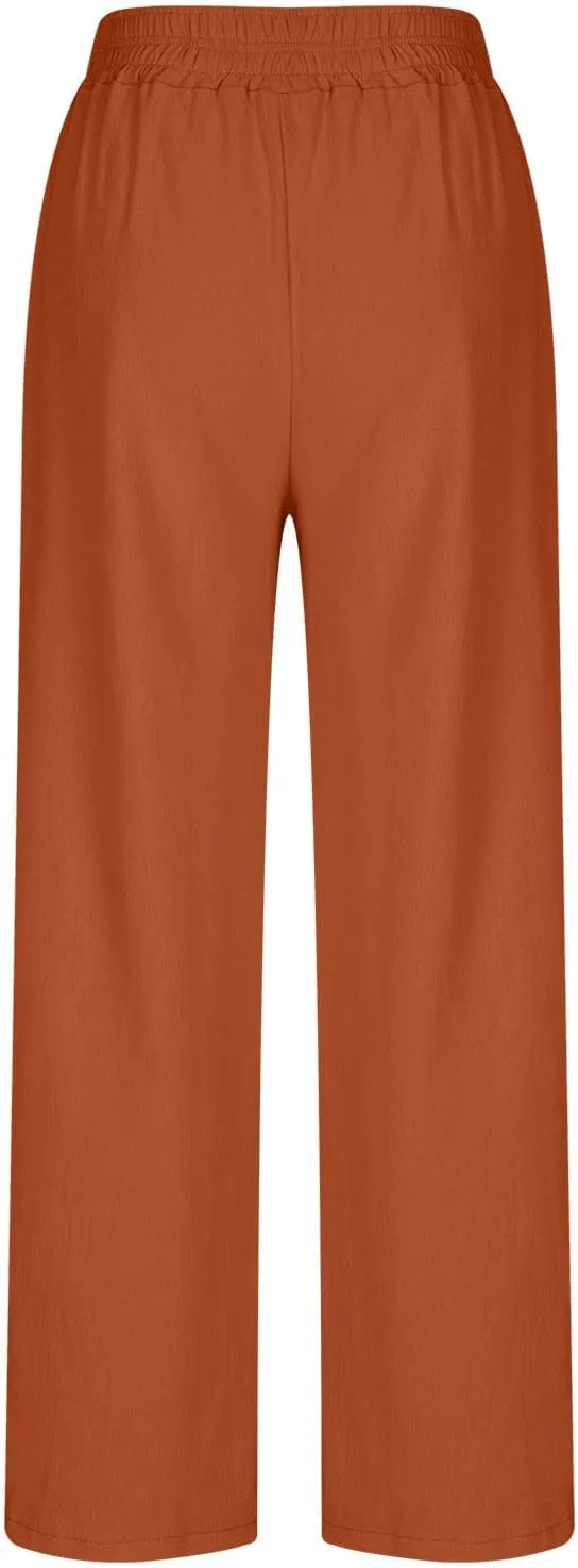 Summer Casual Loose Wide Leg Palazzo Pants for Womens Spring Linen Pants High Waist Flowy Beach Trousers Outfits