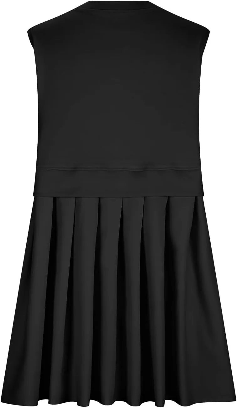 Summer Dresses for Women 2025 Casual Crew Neck Sleeveless Tank Mini Dress Color Block Ruffle Flowy Sundresses