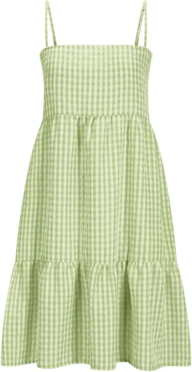 Summer Dresses for Women 2025 Casual Spaghetti Strap Ruffle Mini Dress Vacation Beach A Line Sundresses with Pockets