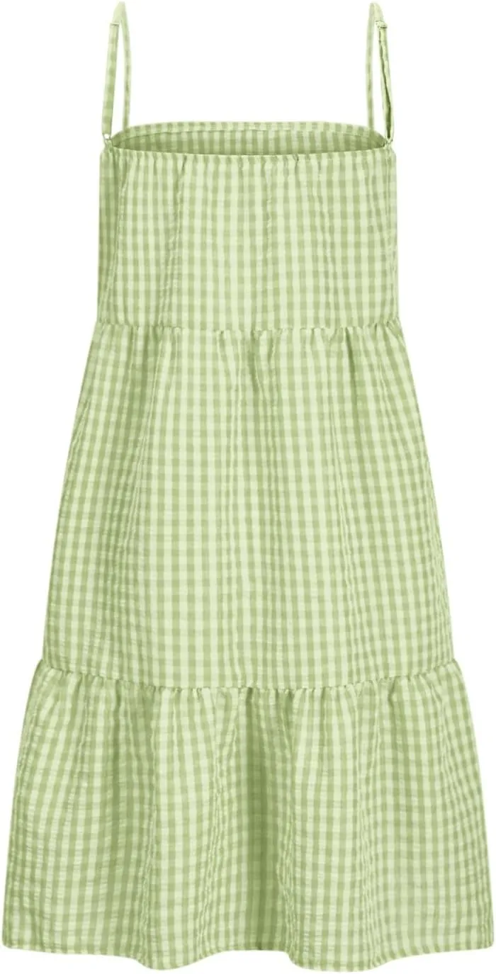 Summer Dresses for Women 2025 Casual Spaghetti Strap Ruffle Mini Dress Vacation Beach A Line Sundresses with Pockets