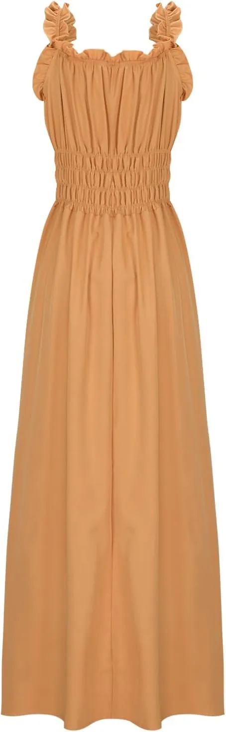 Summer Dresses for Women 2025 Dressy Wedding Sleeveless Pleated Long Dress Loose Front Tie Maxi Sun Dresses