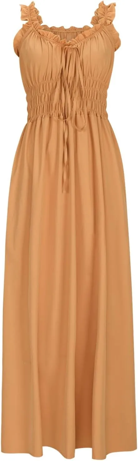 Summer Dresses for Women 2025 Dressy Wedding Sleeveless Pleated Long Dress Loose Front Tie Maxi Sun Dresses