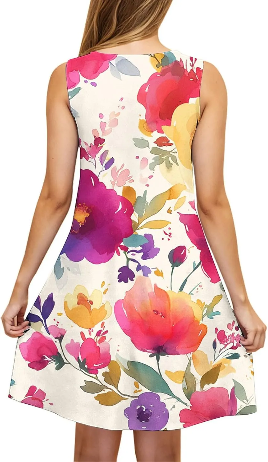 Summer Dresses for Women 2025 Short Crewneck Sleeveless Sundresses Casual Vacation Floral Boho Beach Dress Cover Up