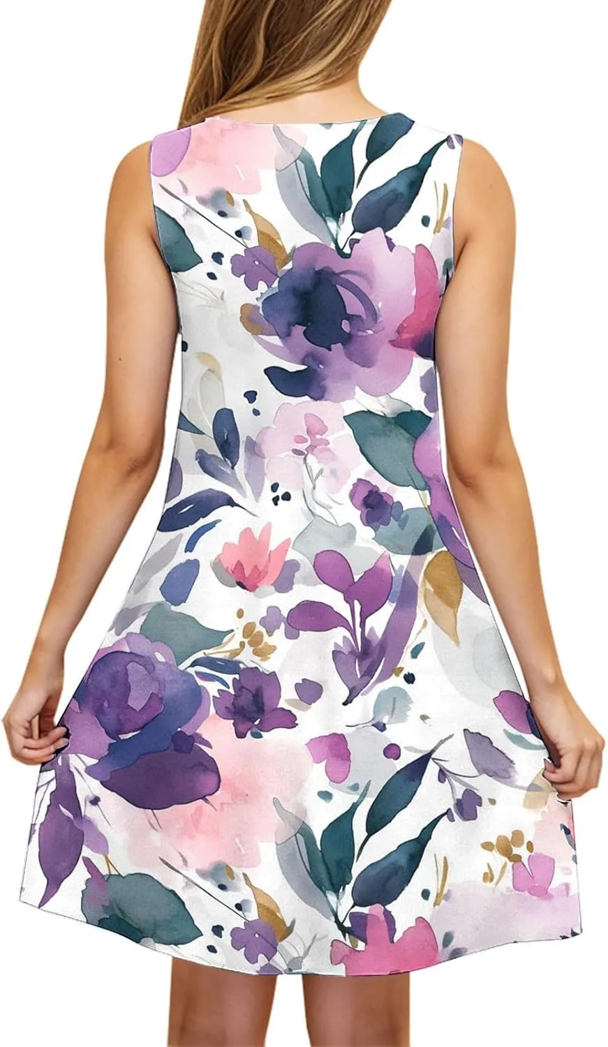Summer Dresses for Women 2025 Short Crewneck Sleeveless Sundresses Casual Vacation Floral Boho Beach Dress Cover Up