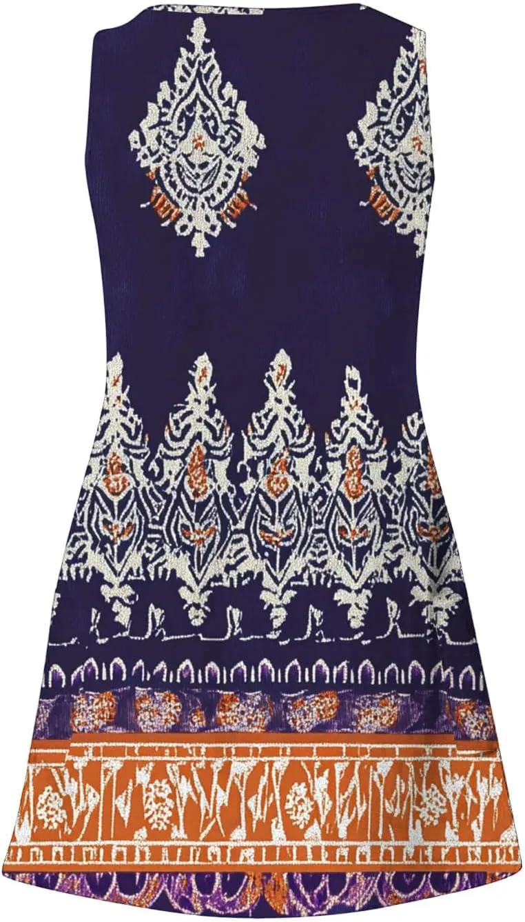 Summer Dresses for Women 2025 Short Vacation Boho Floral Sun Dress Casual Loose V Neck Sleeveless Tank Dress