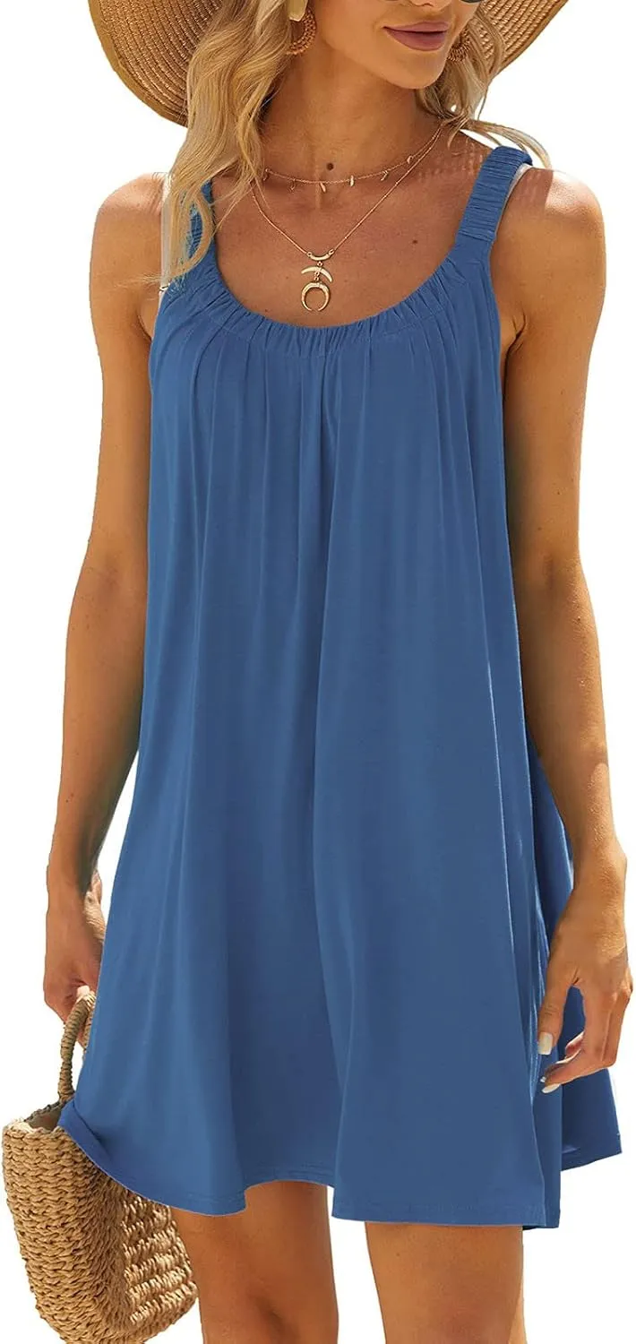 Summer Dresses for Women 2025 Trendy Halter U Neck Sun Dress Casual Loose Fit Beach Cover Up Vacation Mini Dresses