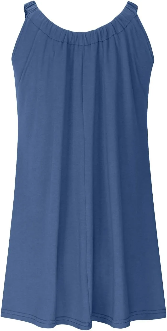 Summer Dresses for Women 2025 Trendy Halter U Neck Sun Dress Casual Loose Fit Beach Cover Up Vacation Mini Dresses