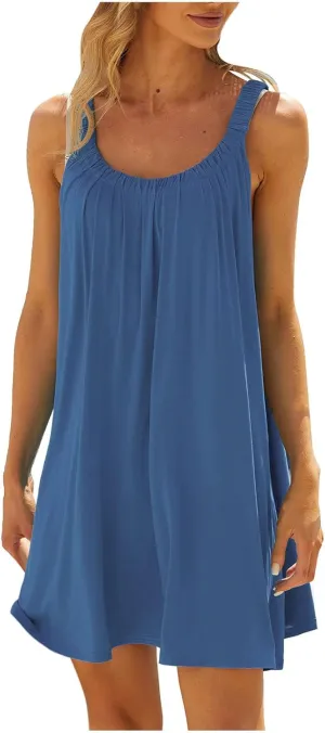 Summer Dresses for Women 2025 Trendy Halter U Neck Sun Dress Casual Loose Fit Beach Cover Up Vacation Mini Dresses