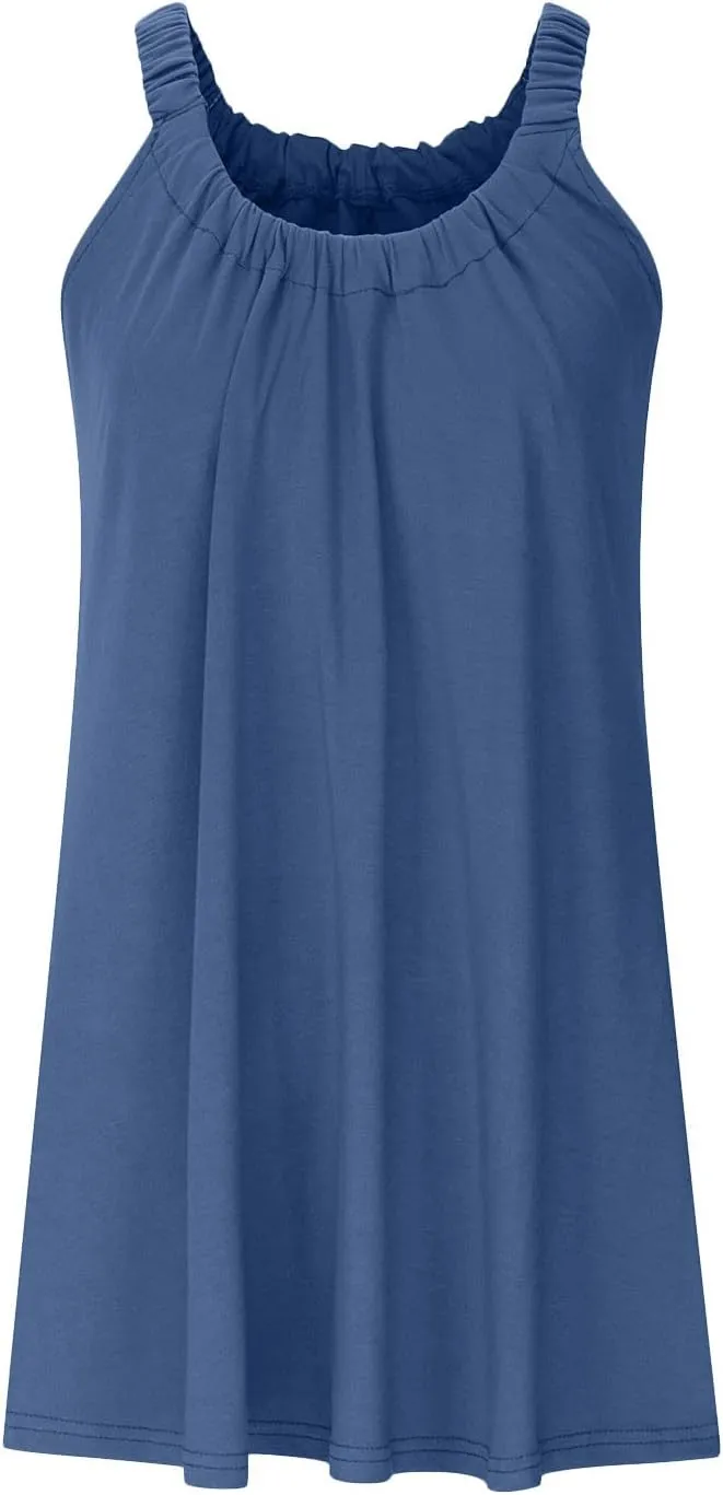 Summer Dresses for Women 2025 Trendy Halter U Neck Sun Dress Casual Loose Fit Beach Cover Up Vacation Mini Dresses