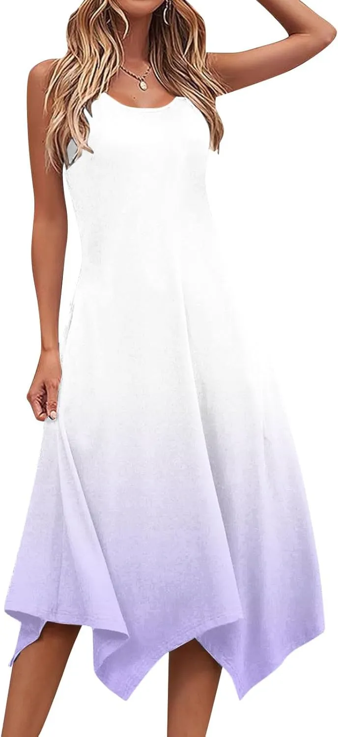 Summer Dresses for Women 2025 Vacation Boho Asymmetrical Maxi Dress Casual Loose Gradient Sleeveless A Line Dress