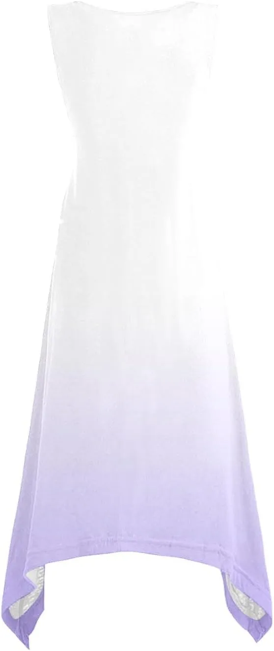 Summer Dresses for Women 2025 Vacation Boho Asymmetrical Maxi Dress Casual Loose Gradient Sleeveless A Line Dress