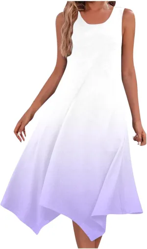 Summer Dresses for Women 2025 Vacation Boho Asymmetrical Maxi Dress Casual Loose Gradient Sleeveless A Line Dress