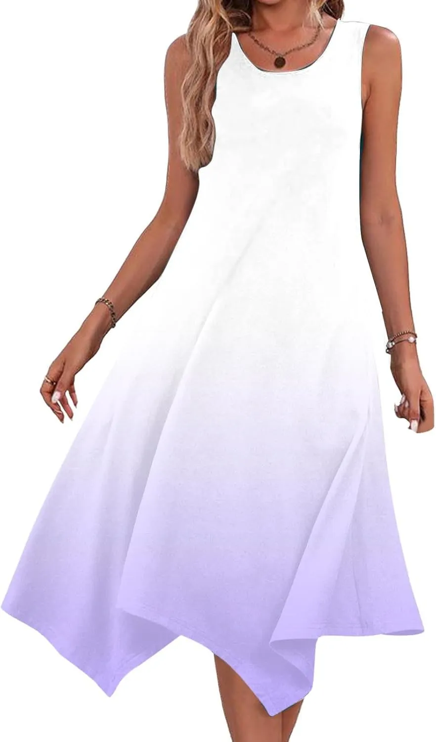 Summer Dresses for Women 2025 Vacation Boho Asymmetrical Maxi Dress Casual Loose Gradient Sleeveless A Line Dress