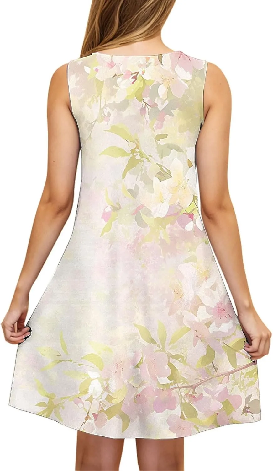 Sundresses for Women 2025 Vacation Floral Beach Tank Dress Cover Up Casual Loose Crewneck Sleeveless Summer Dress