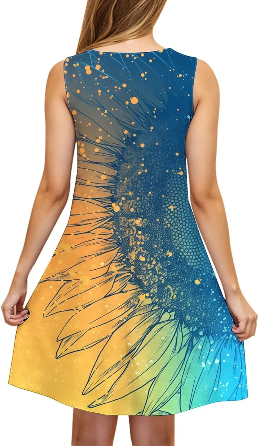 Sundresses for Women 2025 Vacation Floral Beach Tank Dress Cover Up Casual Loose Crewneck Sleeveless Summer Dress