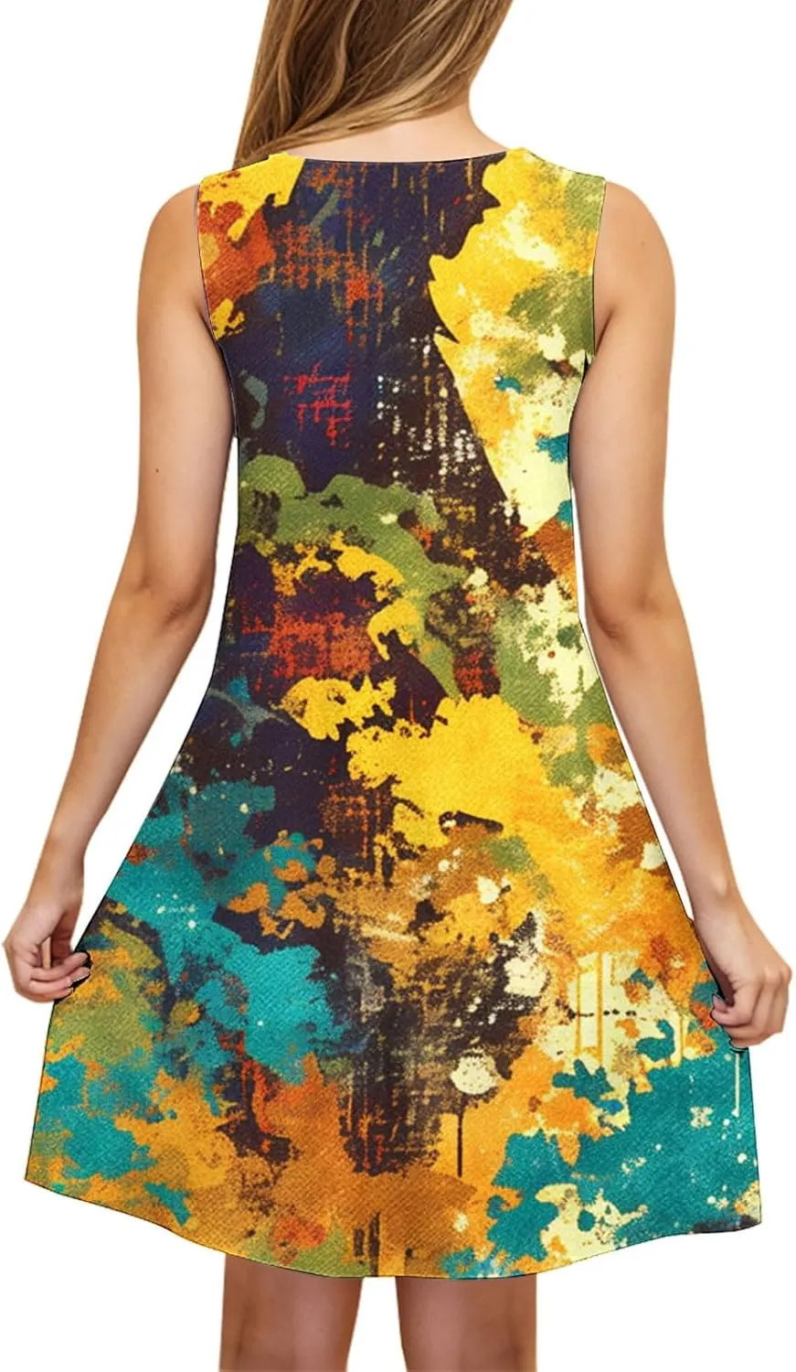Sundresses for Women 2025 Vacation Floral Beach Tank Dress Cover Up Casual Loose Crewneck Sleeveless Summer Dress