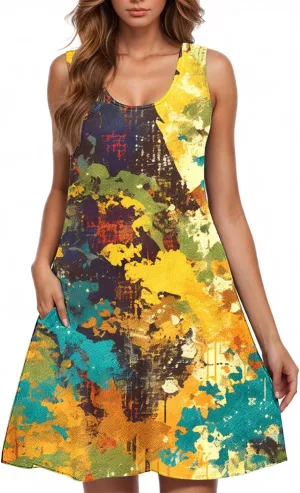 Sundresses for Women 2025 Vacation Floral Beach Tank Dress Cover Up Casual Loose Crewneck Sleeveless Summer Dress