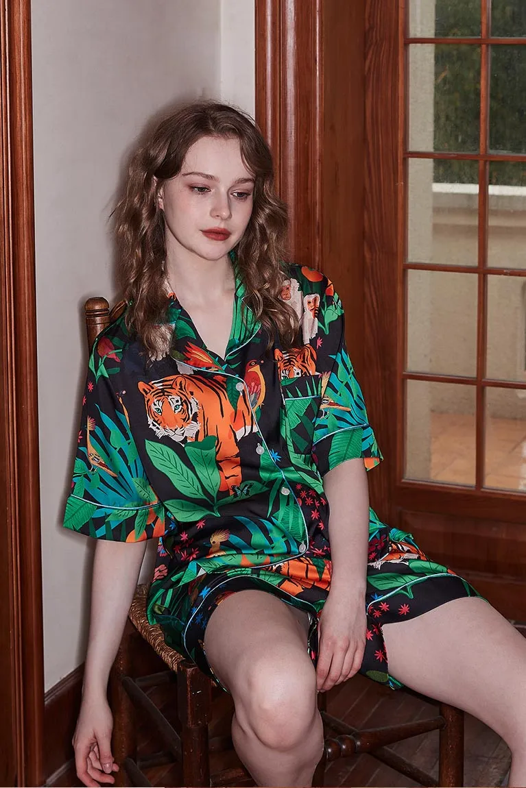 Tiger and Monkey Print Ice-Sleeve Loungewear Set