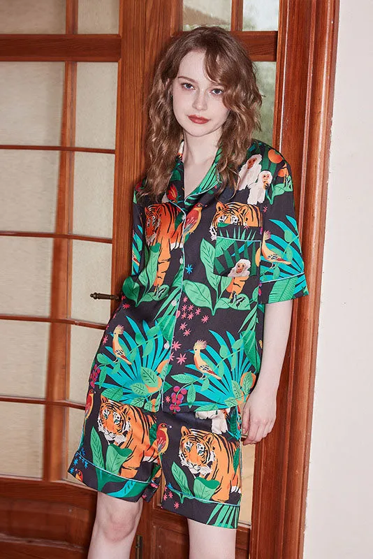 Tiger and Monkey Print Ice-Sleeve Loungewear Set