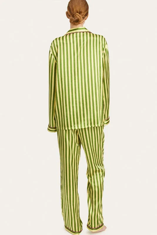 Vintage Green Striped Long Sleeve Pajama Set