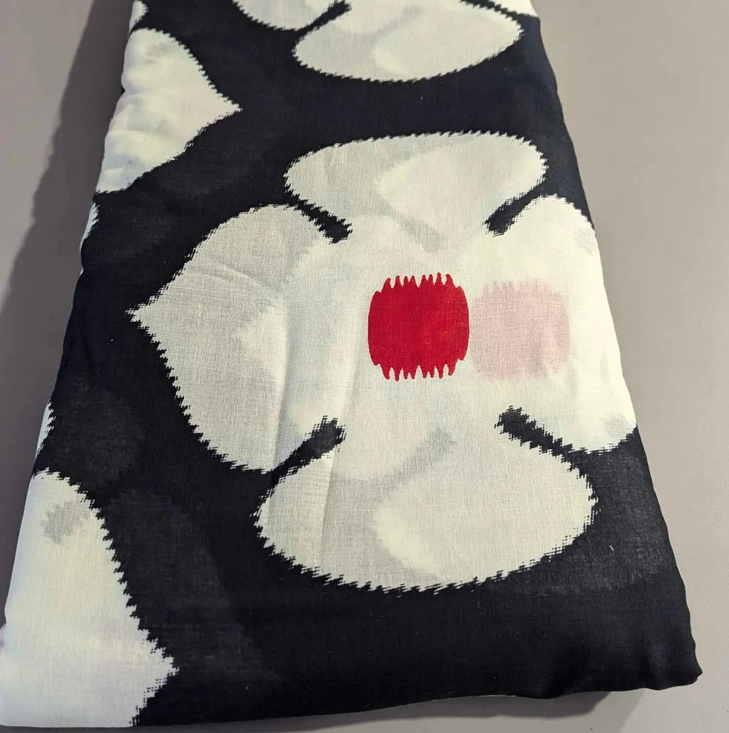 White & Black Floral Cotton Voile Digital Print Fabric