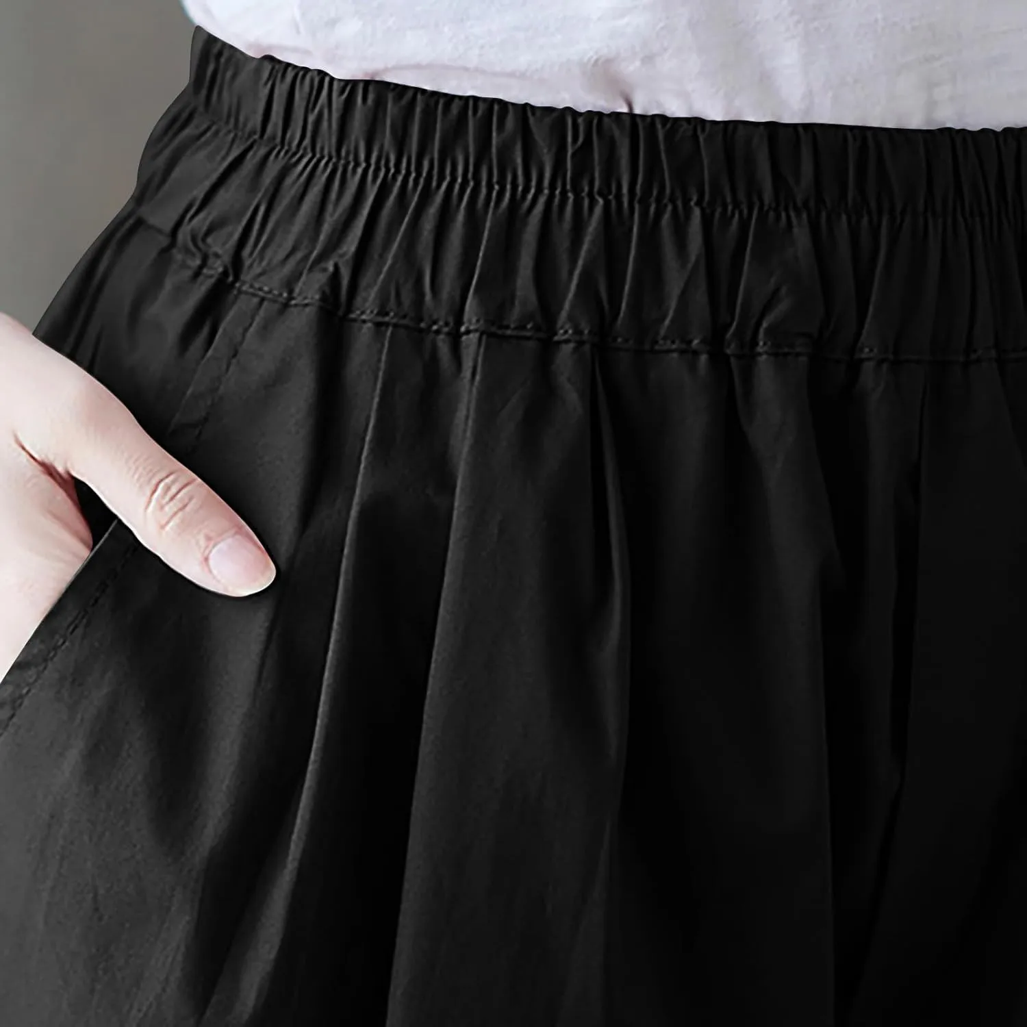 Women Cotton Linen Trousers Loose Capri Pants 3/4 Length Trouser Cropped Pant Breathable Wide Leg Capris with Pockets