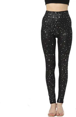 Women High Waist Leggings Trendy Flash Stripe Sequin Yoga Trousers Fall Fashion Casual Slim Fit Workout Yoga Pants