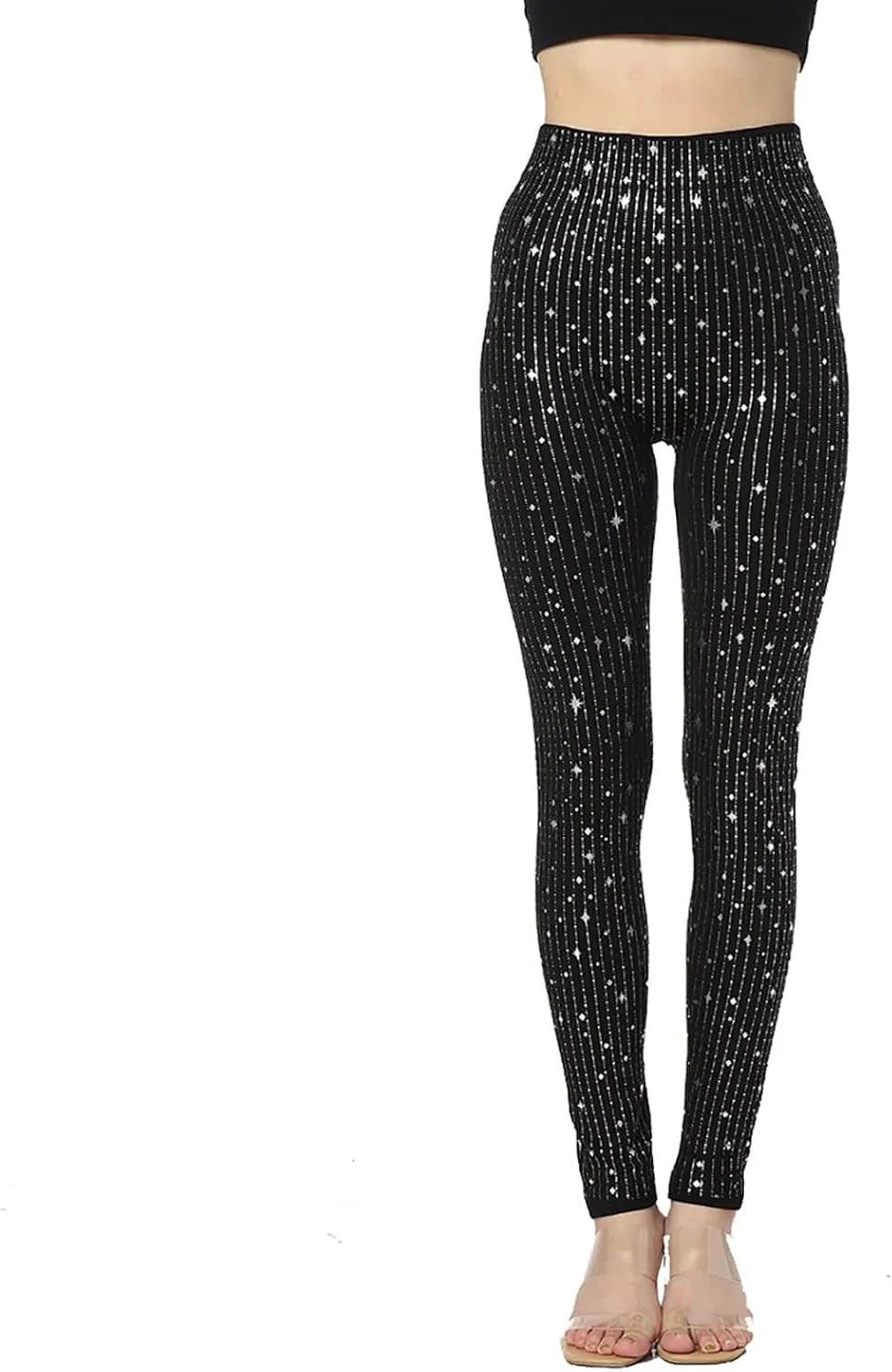 Women High Waist Leggings Trendy Flash Stripe Sequin Yoga Trousers Fall Fashion Casual Slim Fit Workout Yoga Pants
