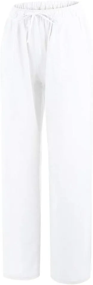Women's 2024 Summer Pants Linen Cotton Breathable Casual Trousers Straight Wide Leg Drawstring Elastic Waist Palazzo Pants