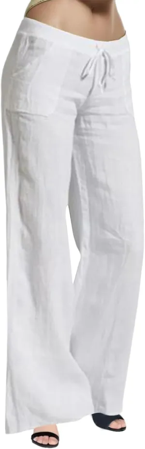 Women's 2024 Summer Pants Linen Cotton Breathable Casual Trousers Straight Wide Leg Drawstring Elastic Waist Palazzo Pants