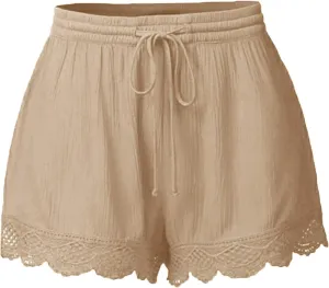 Womens Casual Shorts Drawstring Elastic Waist Summer Beach Shorts Quick-Dry Running Shorts
