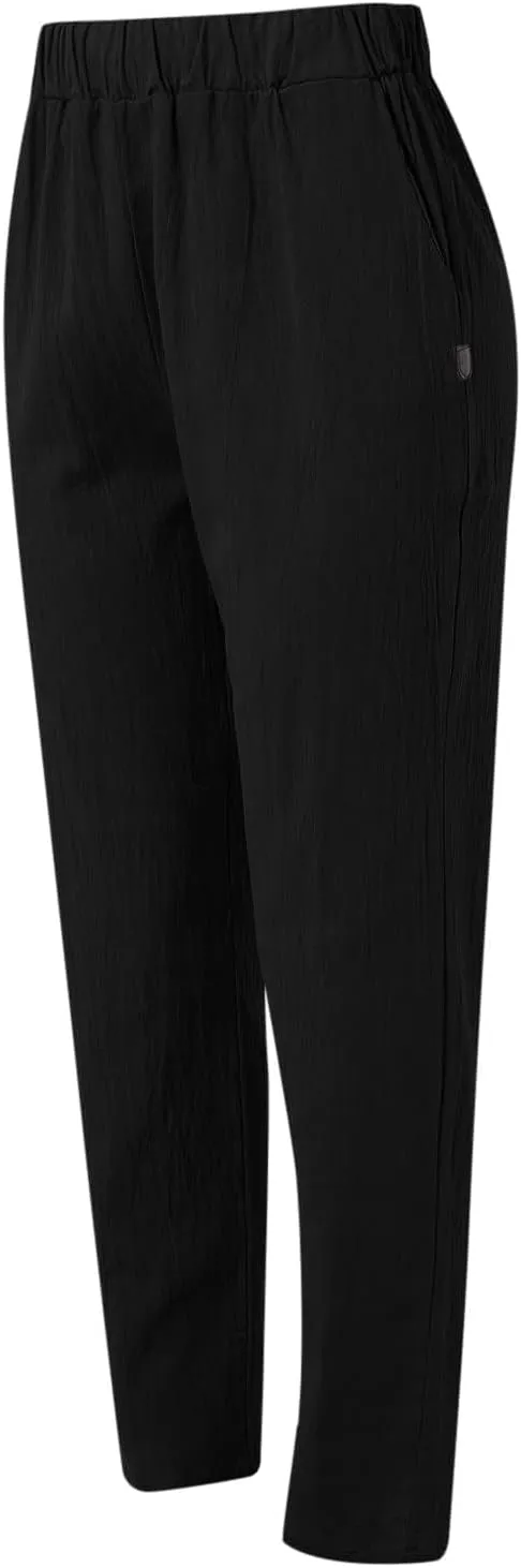 Womens Cotton Linen Pants Summer Casual Loose Beach Pant Lightweight High Waist Cropped Baggy Trousers with Pockets