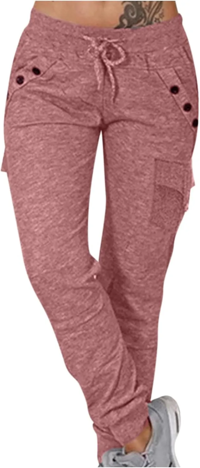 Women's Fashion Solid Color Pant Long Elegant Loose Pants Casual High Waist Trousers Elastic Waist Yoga Pants