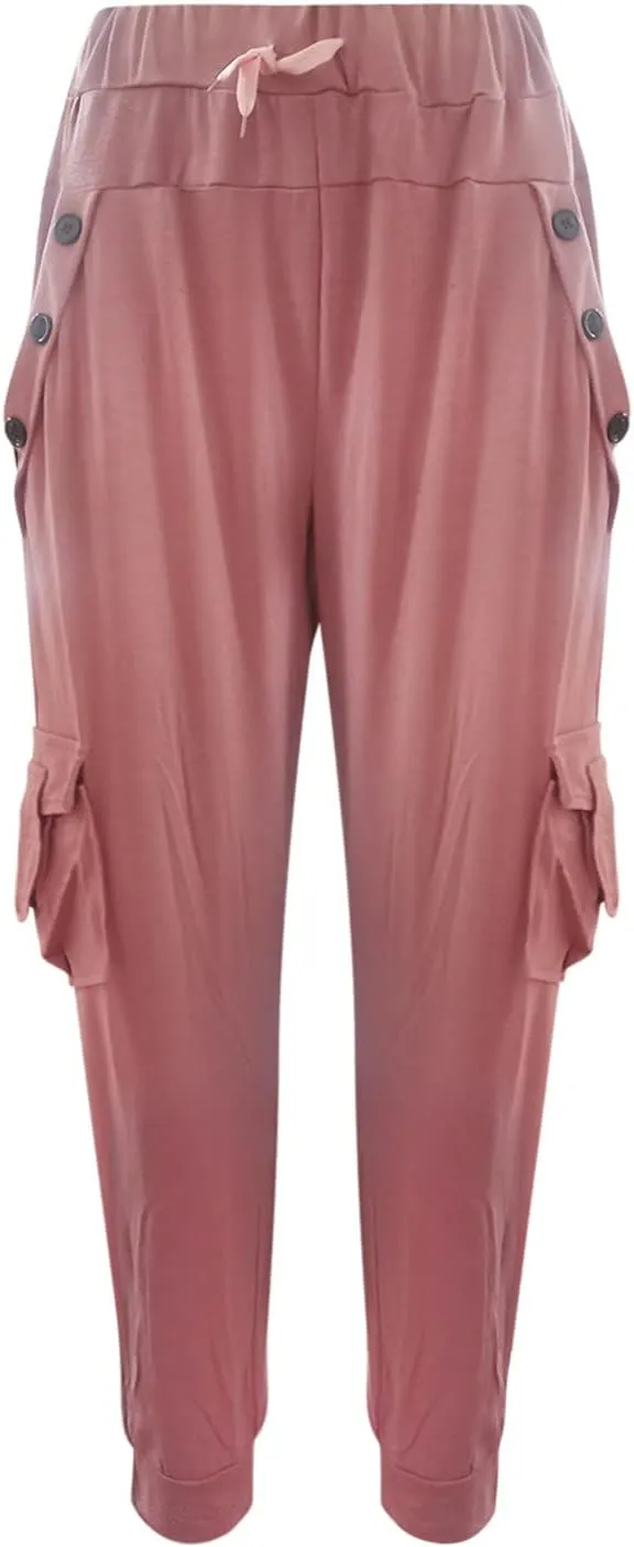 Women's Fashion Solid Color Pant Long Elegant Loose Pants Casual High Waist Trousers Elastic Waist Yoga Pants