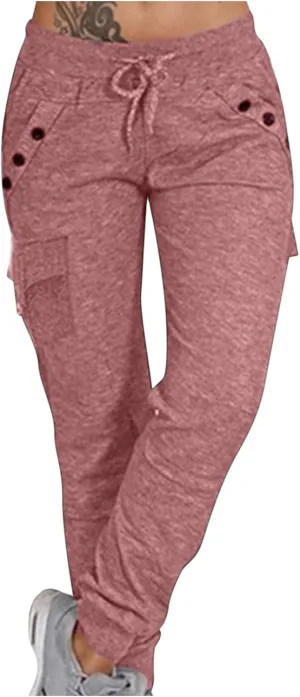 Women's Fashion Solid Color Pant Long Elegant Loose Pants Casual High Waist Trousers Elastic Waist Yoga Pants
