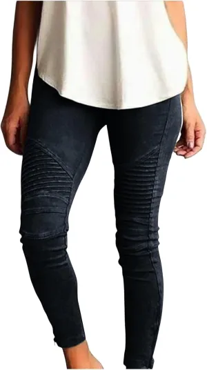 Womens Leggings Butt Lifting Yoga Pants Stretch High Waist Slim Fit Athletic Pant Pleated Solid Color Workout Pant