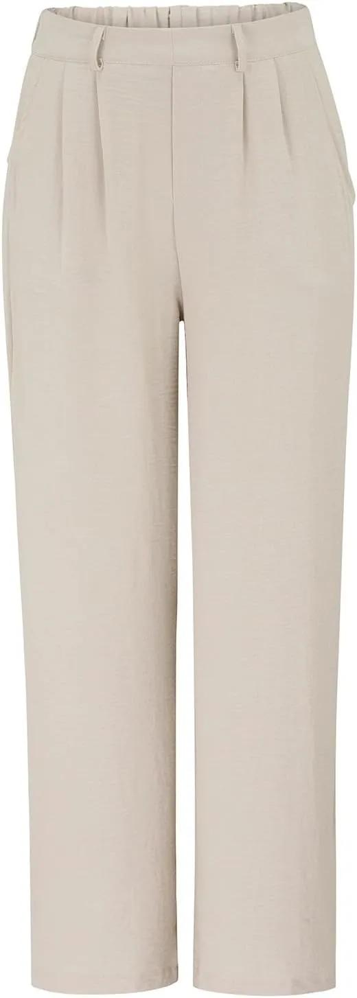 Women's Linen Pants Fashion Straight Leg High Waisted Dress Trousers Loose Casual Wide Leg Solid Color Vacation Pants
