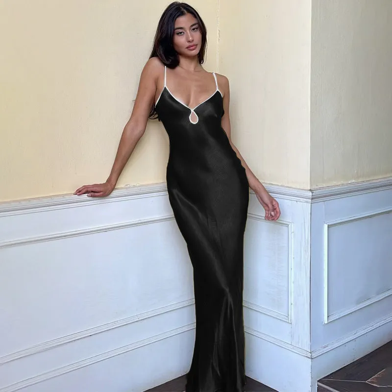 Womens Slip Dress  Satin  Slim Fit  Spaghetti Straps  Backless Formal Wear