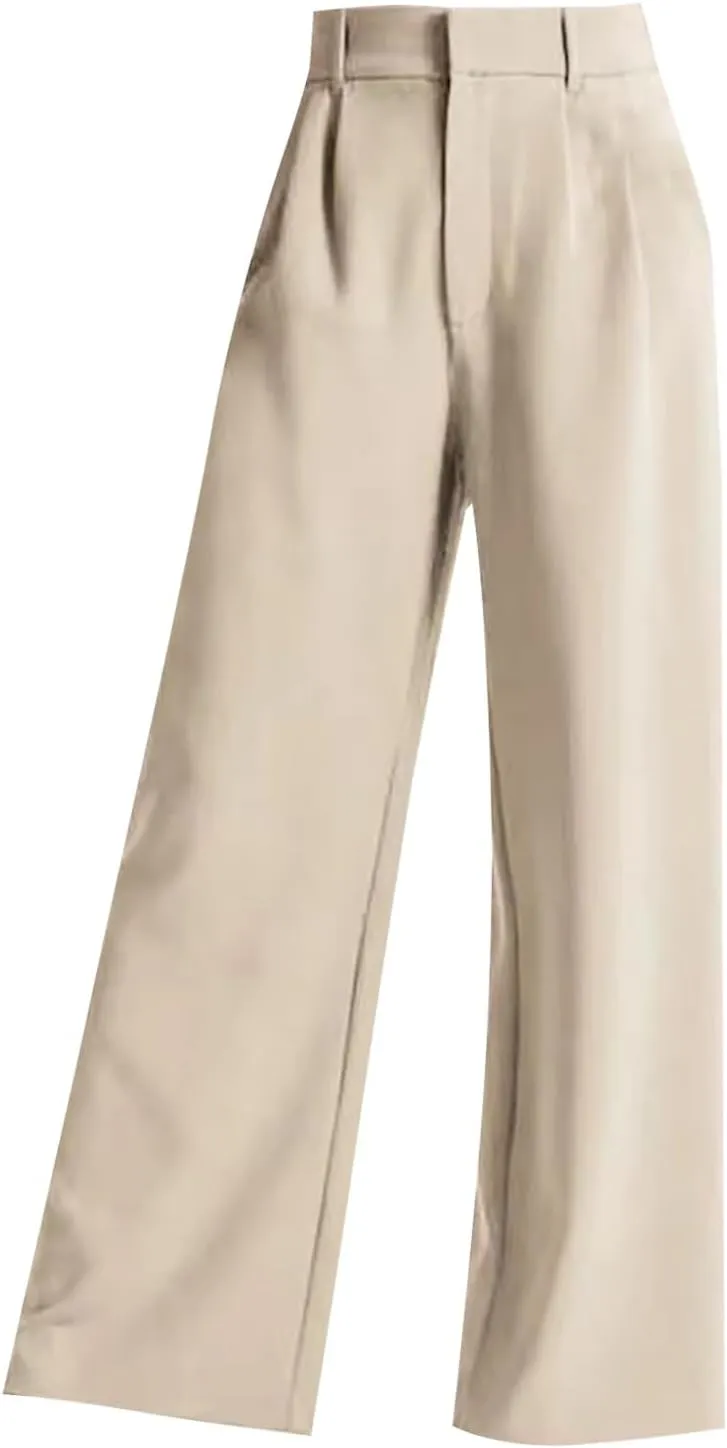 Women's Trousers Solid Color Thin High Waist Wide Leg Pants Womens Casual Stretchy Work Pants with Pockets