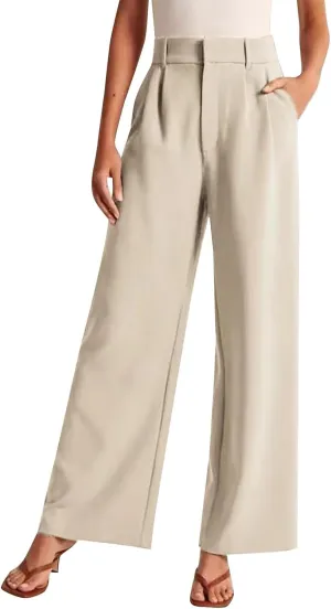 Women's Trousers Solid Color Thin High Waist Wide Leg Pants Womens Casual Stretchy Work Pants with Pockets