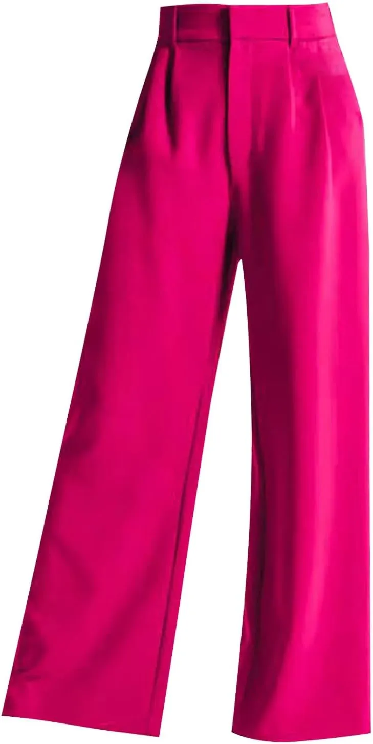 Women's Trousers Solid Color Thin High Waist Wide Leg Pants Womens Casual Stretchy Work Pants with Pockets